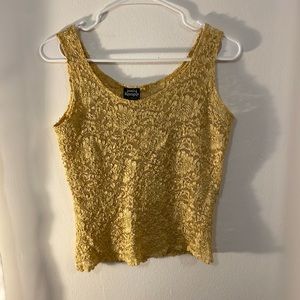 Playful gold knit/sheer tank top